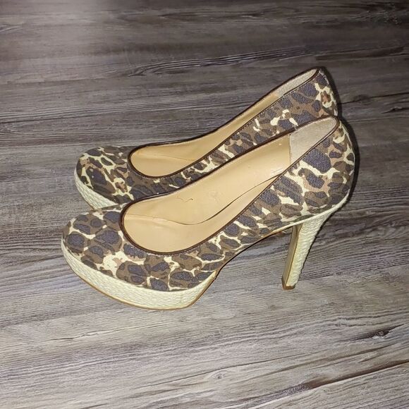 Nine West cheetah print twine platform canvas  heel Sz 7 - Picture 3 of 14